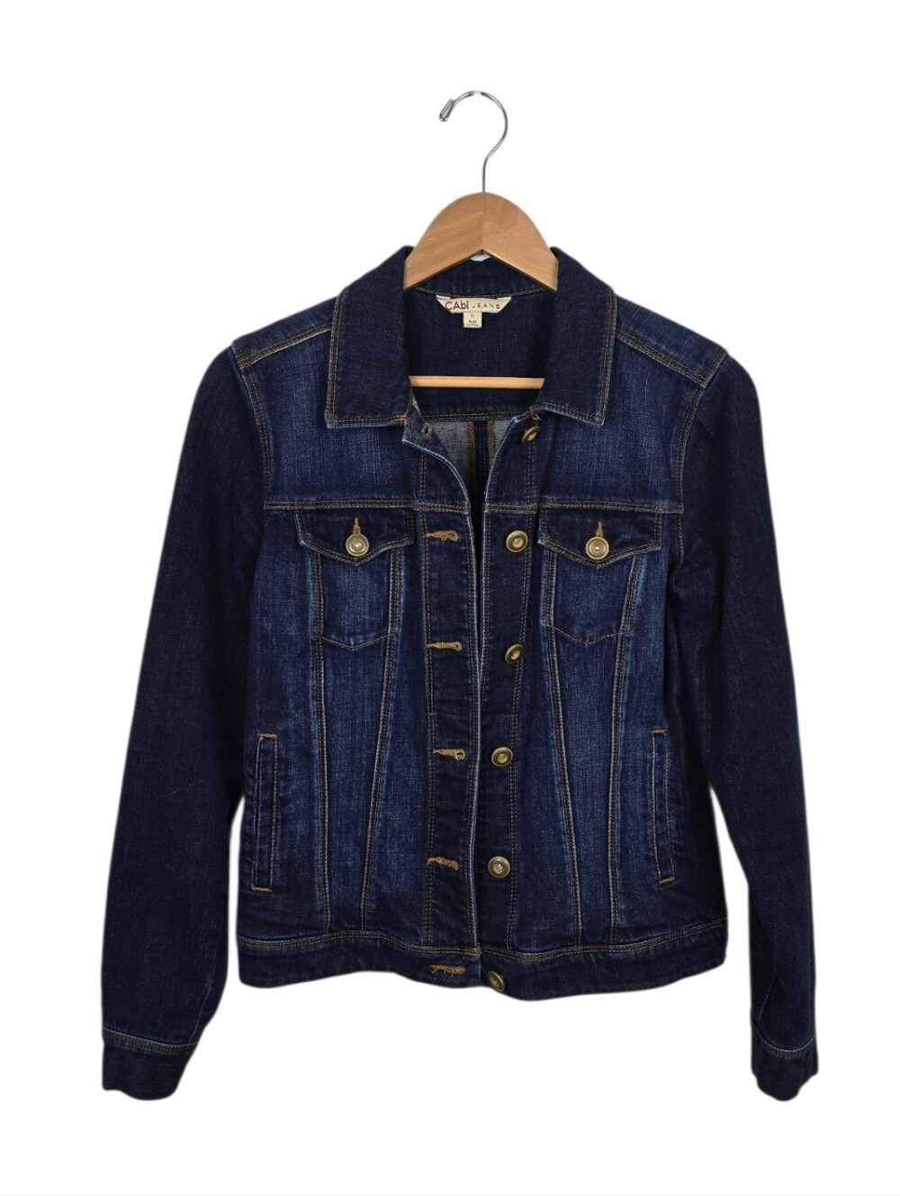 Cabi Norma Jean Stretch Denim Trucker Jacket Dark Blue Small - Picture 6 of 14